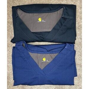 Carhartt Force Scrub Tops Mens XL Black Ripstop VNeck Workwear Pocket lot of 2